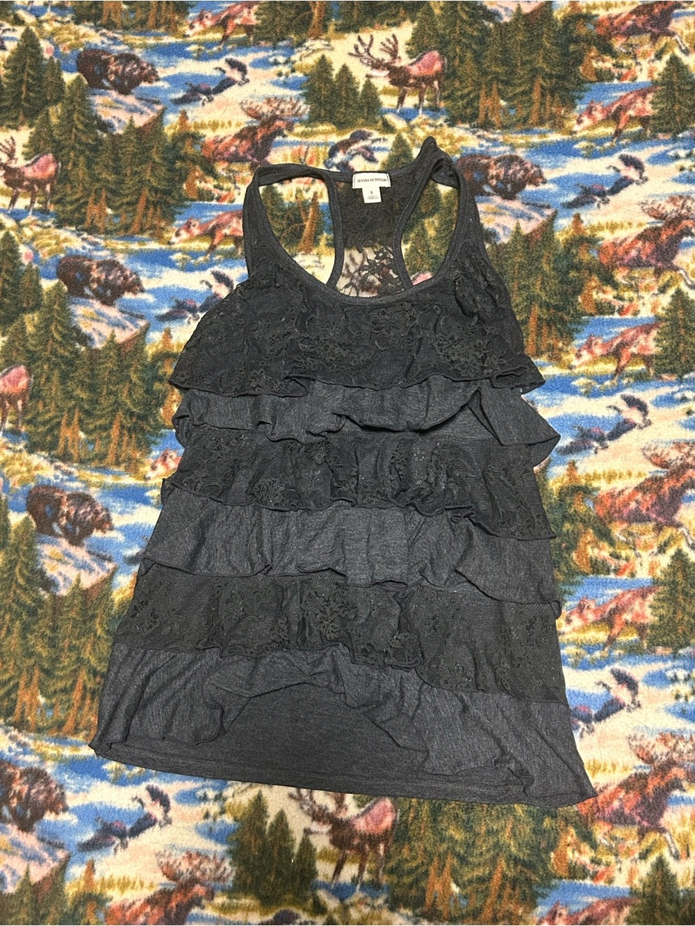 Ruffled black lace grunge y2k halter top
